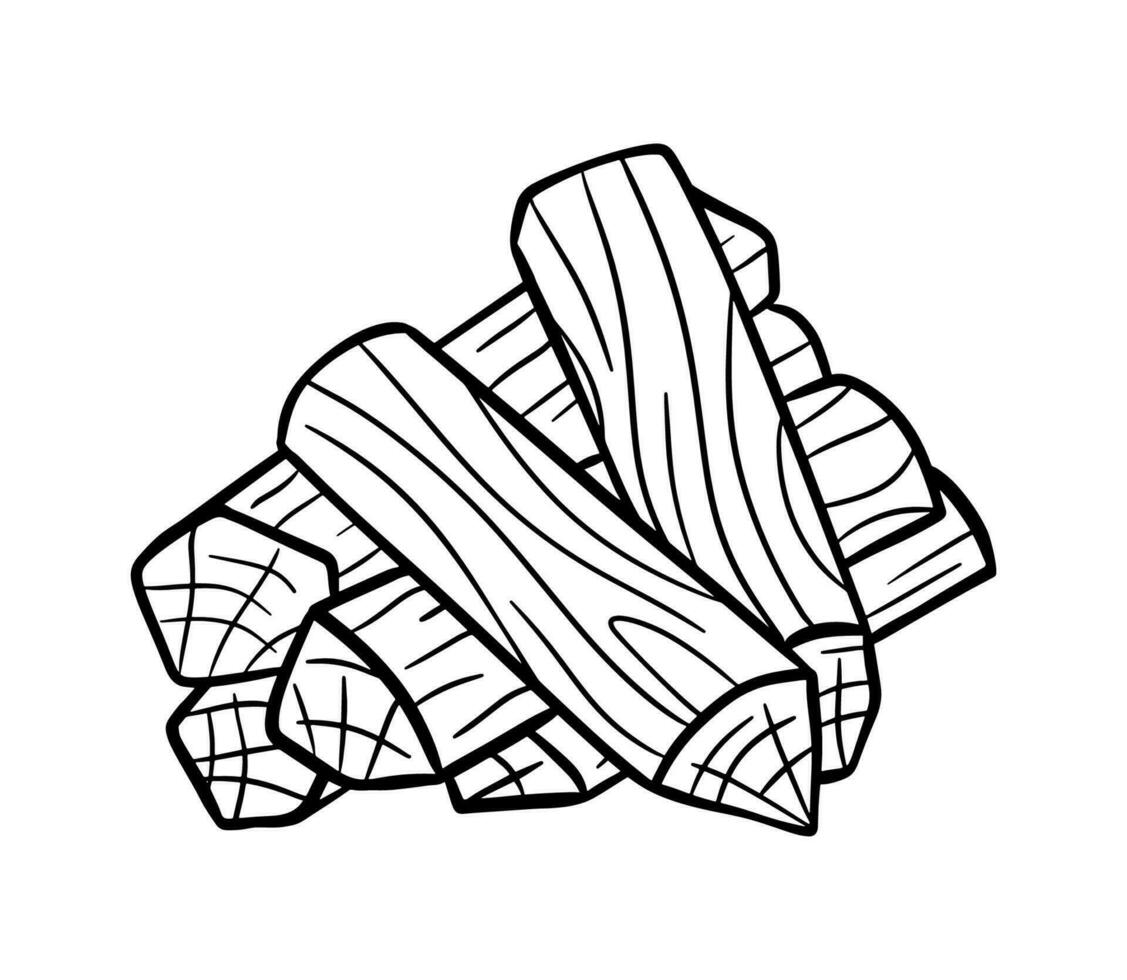 Stack of nature firewood. Line monochrome black sketch. Vector outline icon
