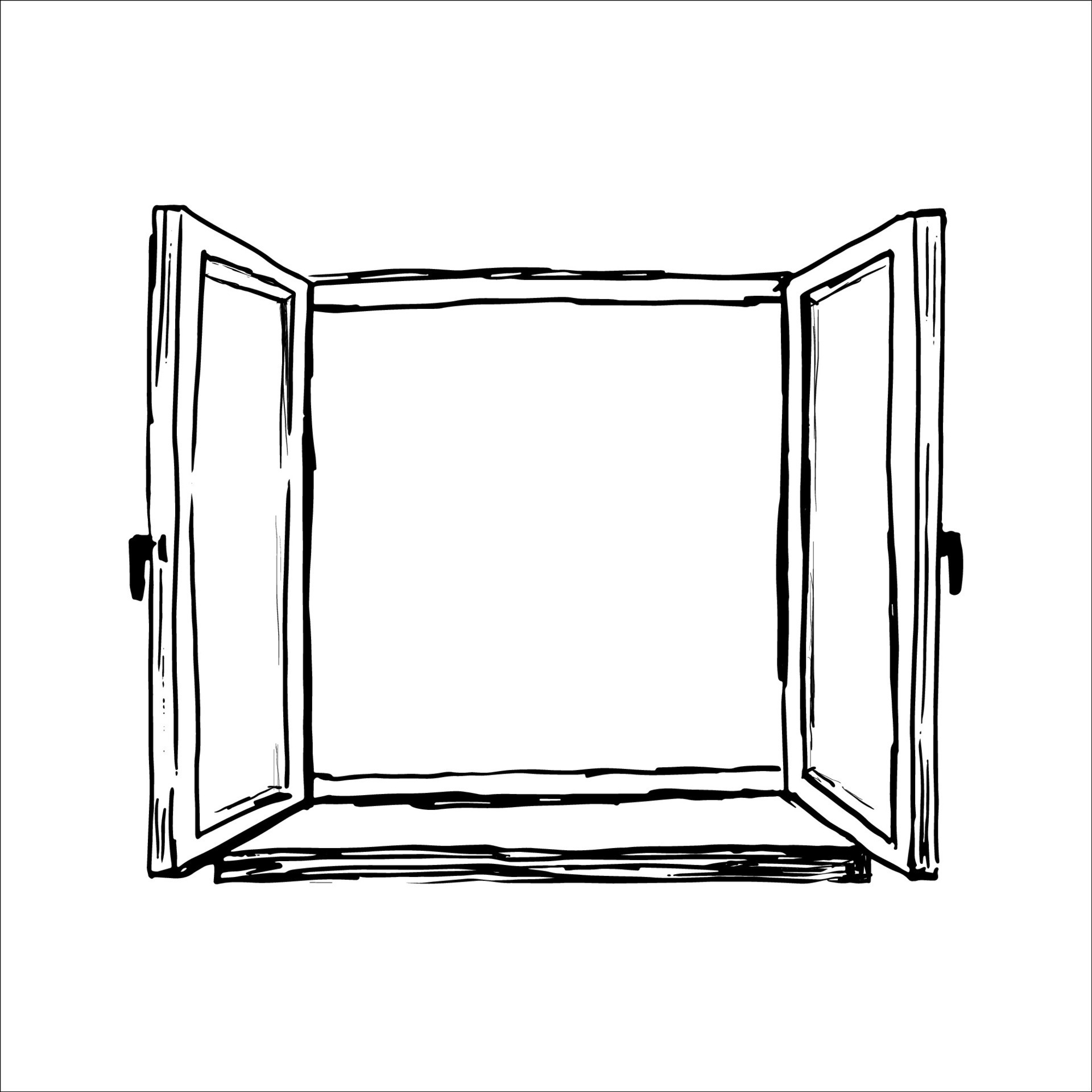 Old open window silhouette sketch. Vector doodle illustration isolated