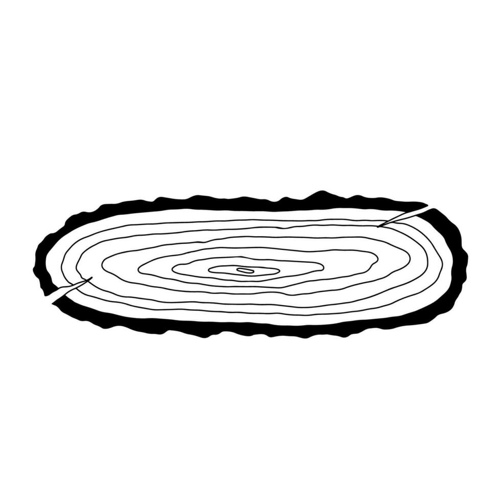 Wooden round panel with texture. Vector monochrome illustration isolated on white.