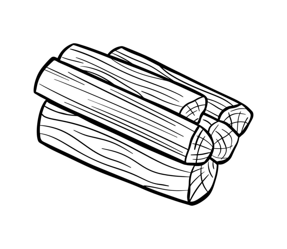Stack of nature firewood. Line monochrome black sketch. Vector outline icon