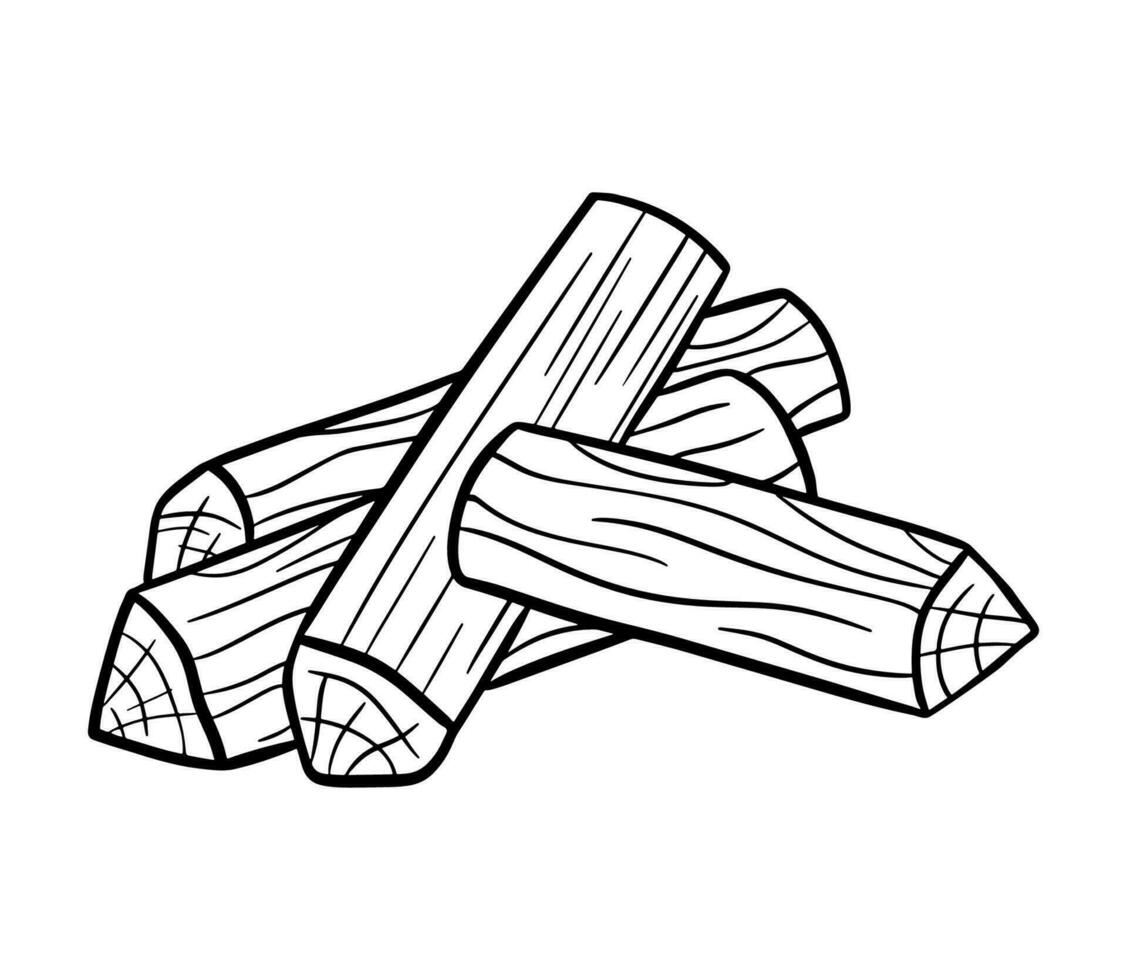 Stack of nature firewood. Line monochrome black sketch. Vector outline icon