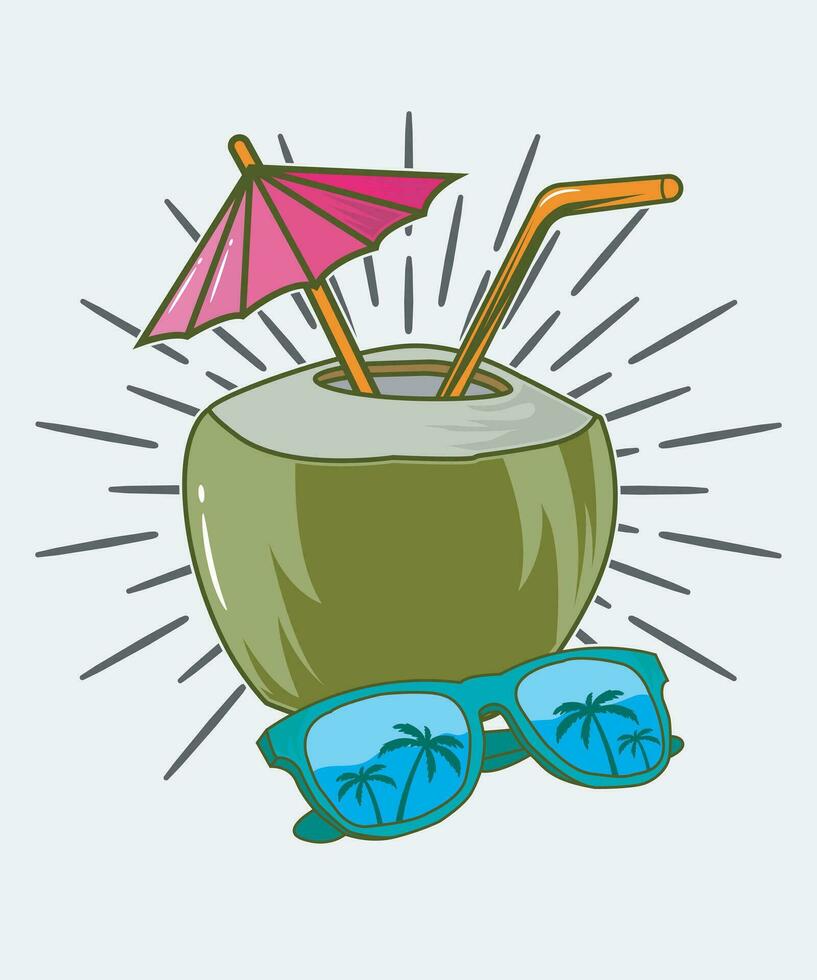 Coconut drink with umbrella vector