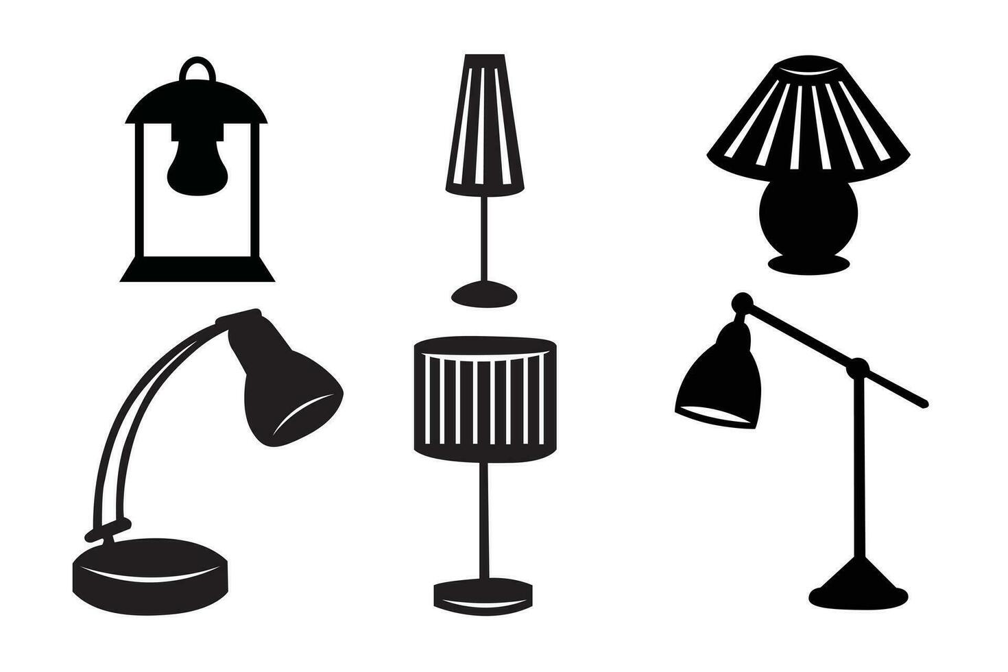 Set of black table lamp icons on white background. Vector illustration.