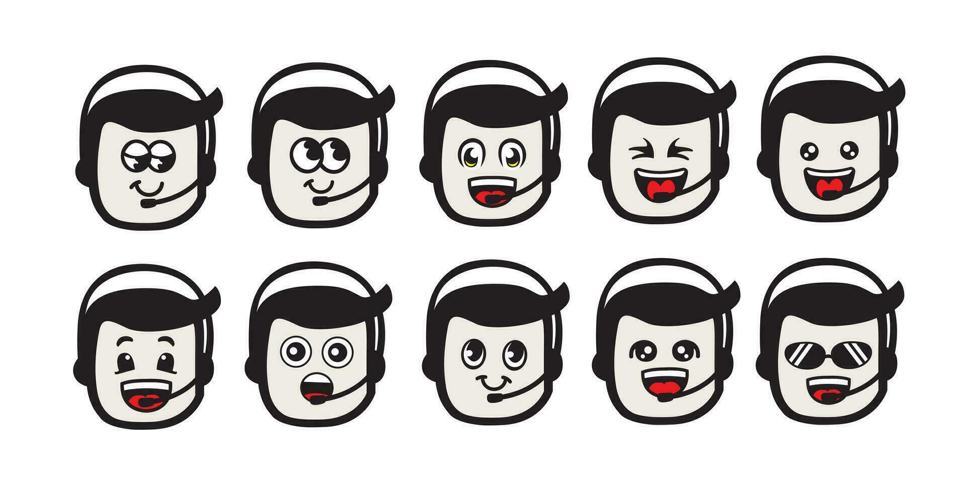 conjunto de llamada centrar personal emoticonos vector ilustración en dibujos animados estilo.