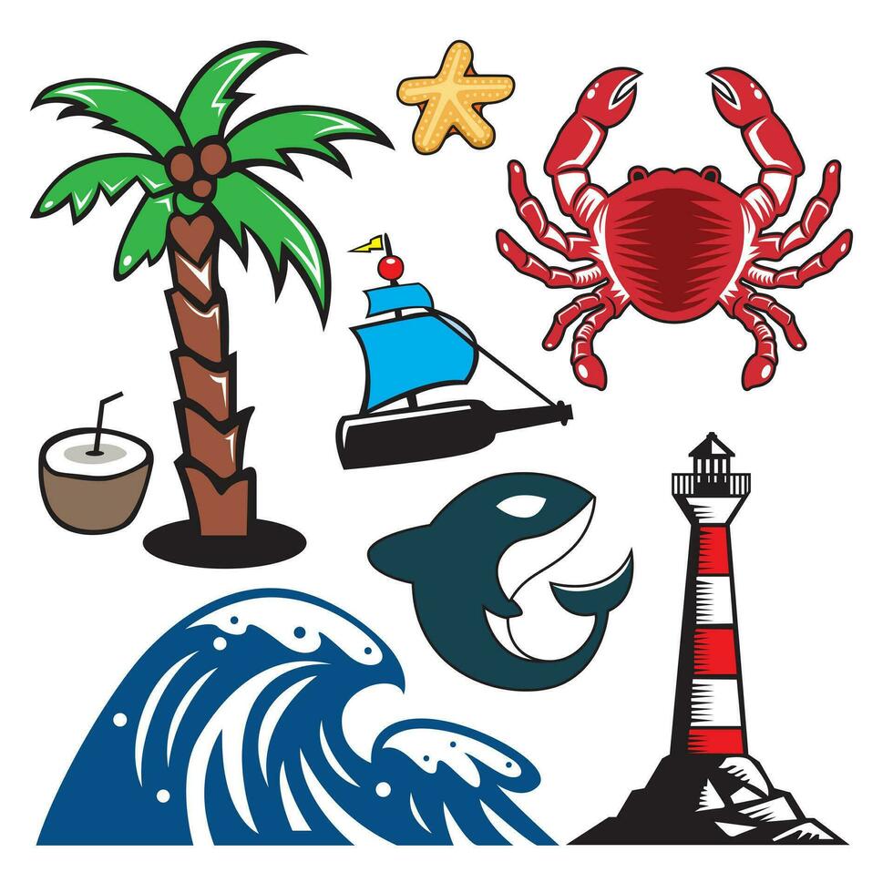 Sea life icon set. Vector illustration of sea life icon set.