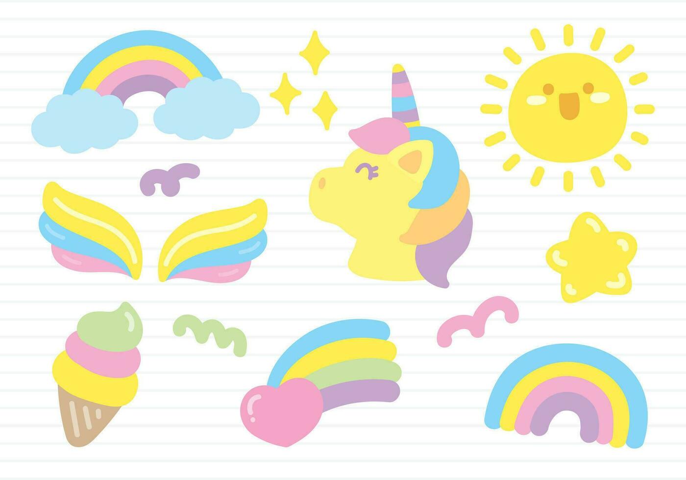 cute kawaii style hand drawn graphic element vector set