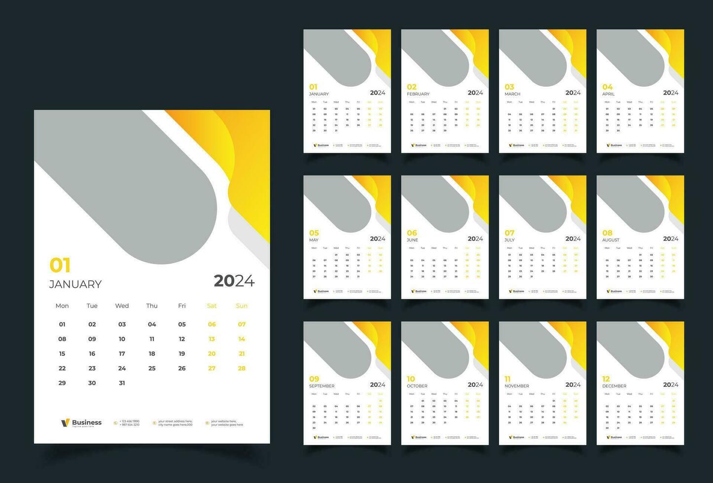 Wall Calendar 2024 Template Design 25607970 Vector Art at Vecteezy