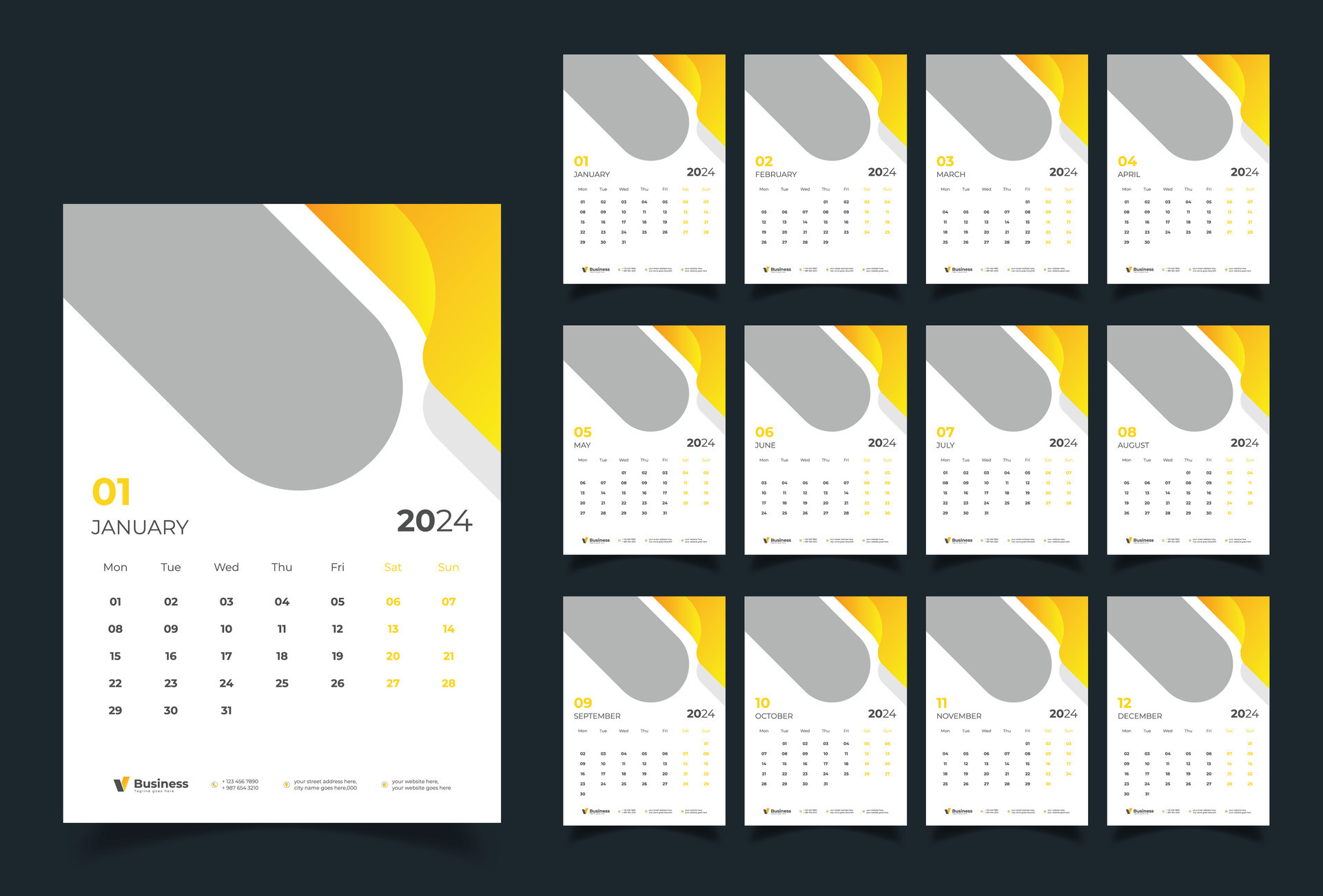 Wall Calendar 2024 Template Design 25607970 Vector Art at Vecteezy
