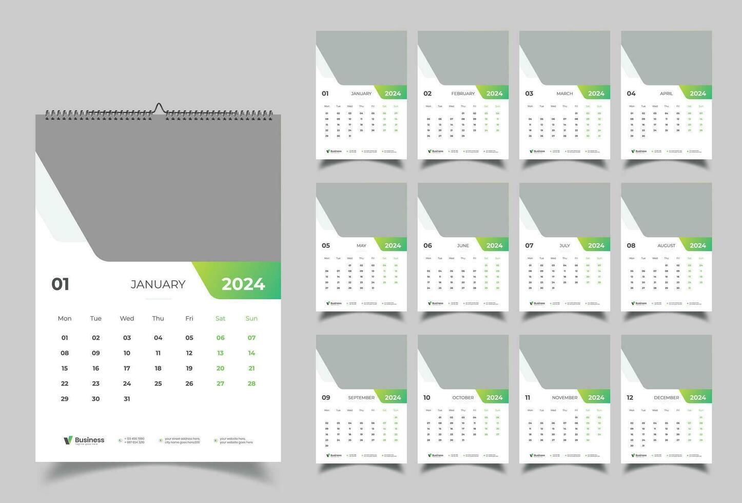 Wall Calendar 2024 Template Design vector