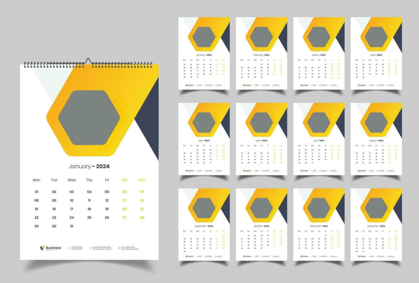 Wall Calendar 2024 Template Design vector