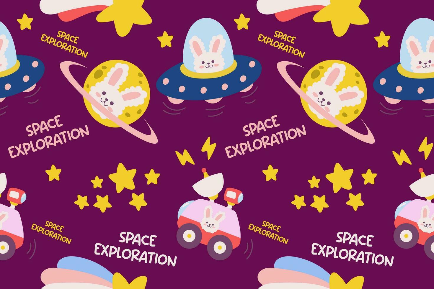 kawaii exterior espacio sin costura modelo antecedentes. linda cósmico galaxia temática para vestir, textil y envase papel vector