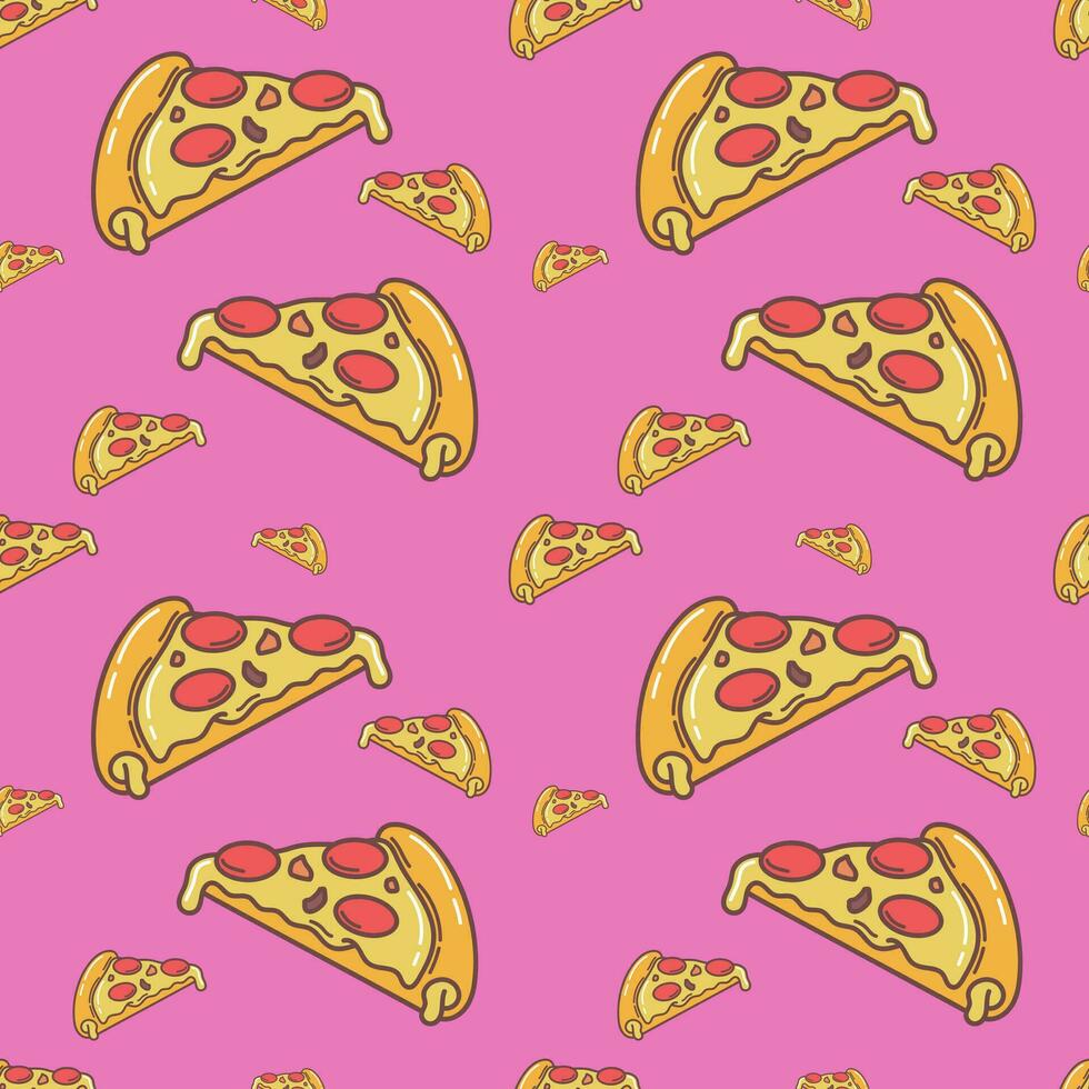 Cute Pizza Food Cartoon perfect seamless pattern background for wrapping paper, graphic print, fabric, textile or apparel vector