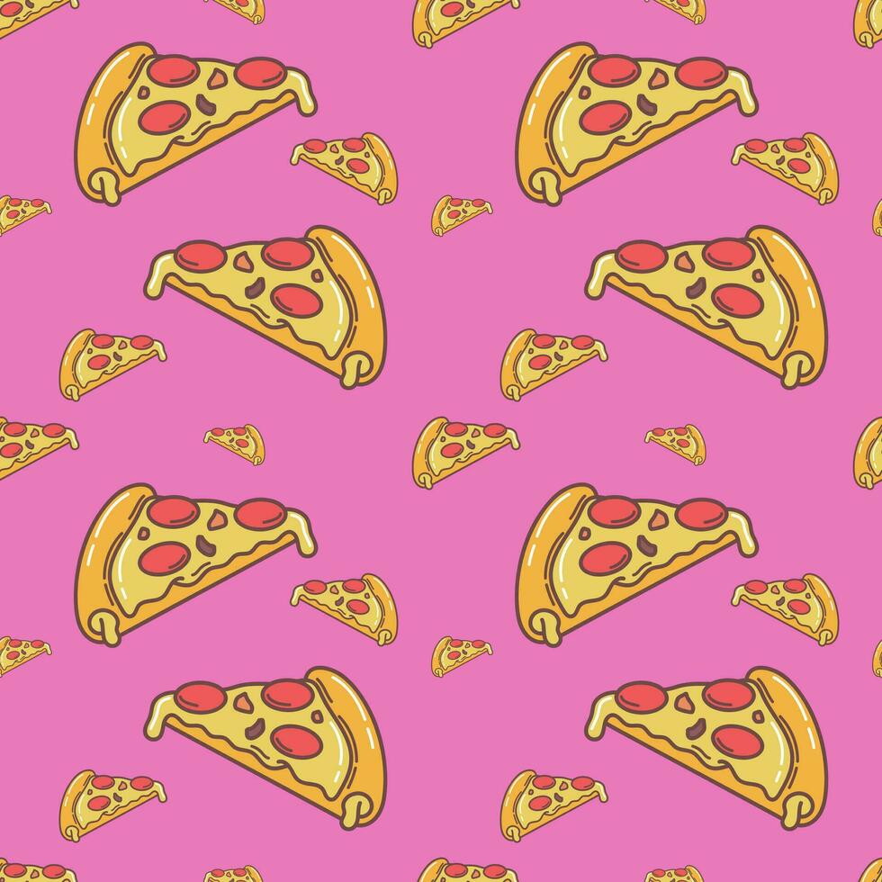 Cute Pizza Food Cartoon perfect seamless pattern background for wrapping paper, graphic print, fabric, textile or apparel vector