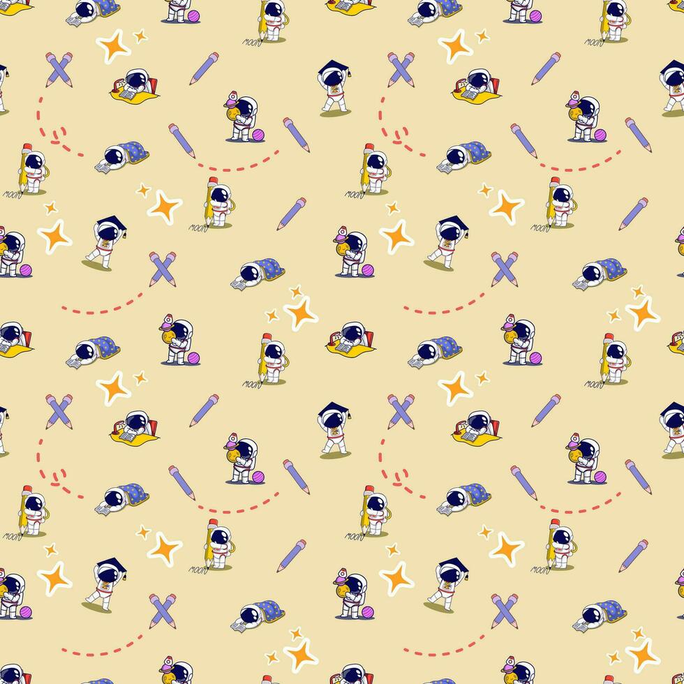 Cute Space Astrounaut Seamless Pattern Background for textile, apparel or wrapping paper graphic print vector