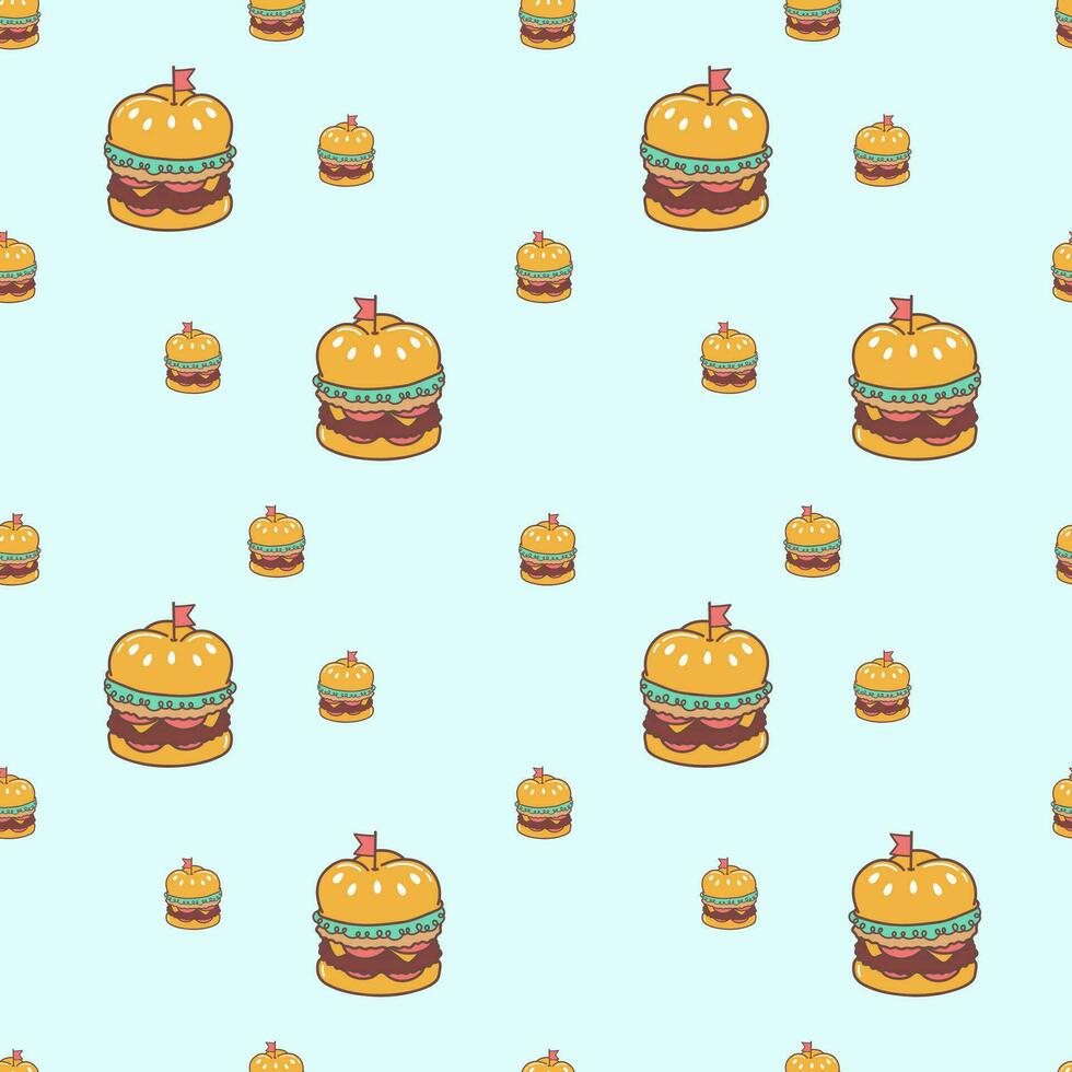 Cute Beef Burger Food Cartoon perfect seamless pattern background for wrapping paper, graphic print, fabric, textile or apparel vector