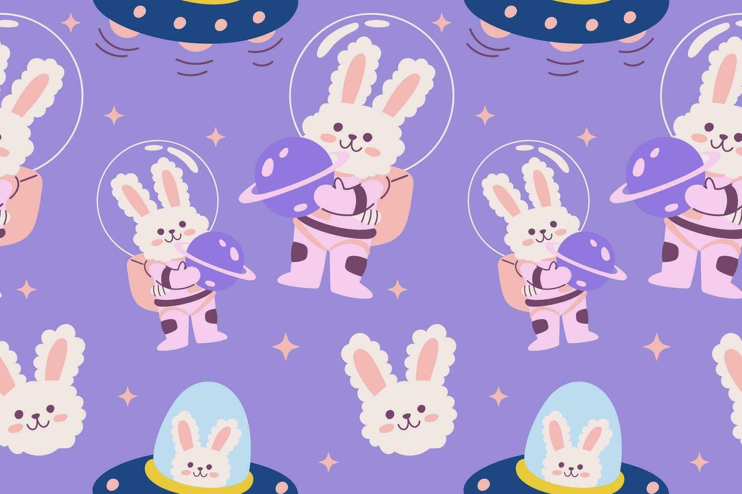 Kawaii Outer Space Seamless Pattern Background. Cute Cosmic Galaxy themed for apparel, textile and wrapping paper vector