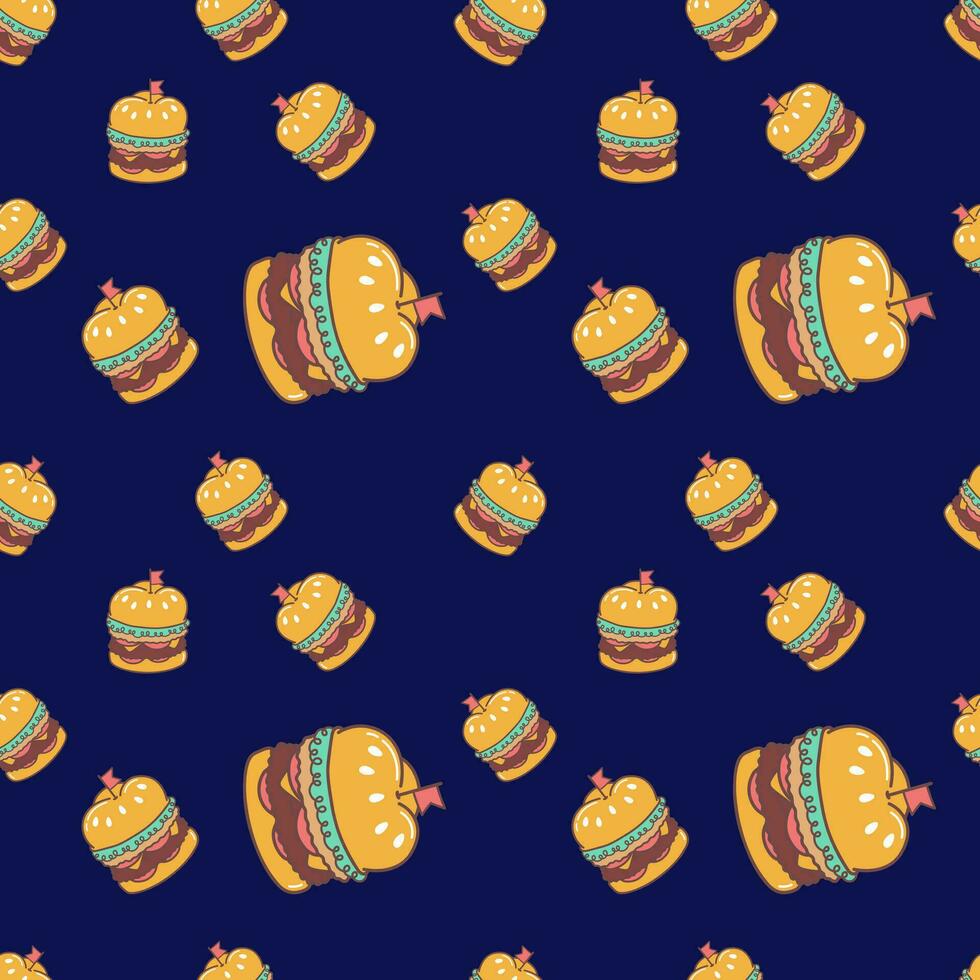 Cute Beef Burger Food Cartoon perfect seamless pattern background for wrapping paper, graphic print, fabric, textile or apparel vector