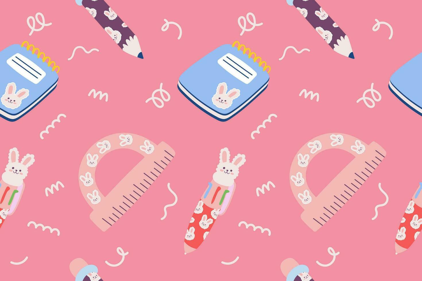 Cute Stationery and office supply Seamless Pattern Background. Back to school theme for wrapping paper, textile, or apparel vector