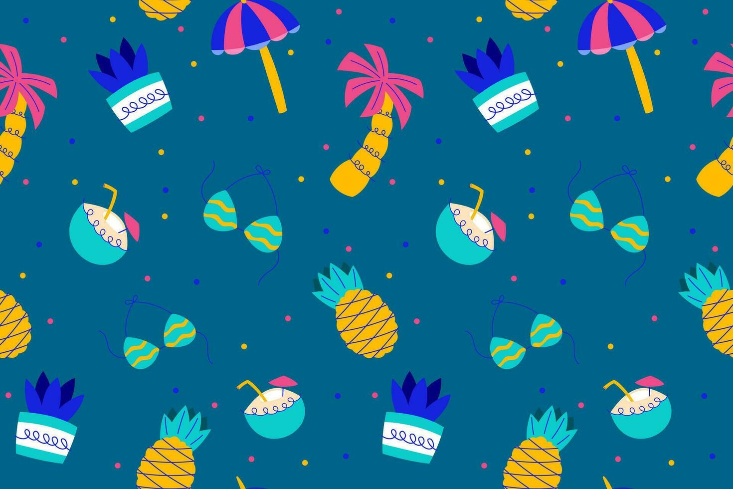 Colourful Summer Seamless Pattern beauty background wallpaper for summertime textile, wraping paper or graphic print vector