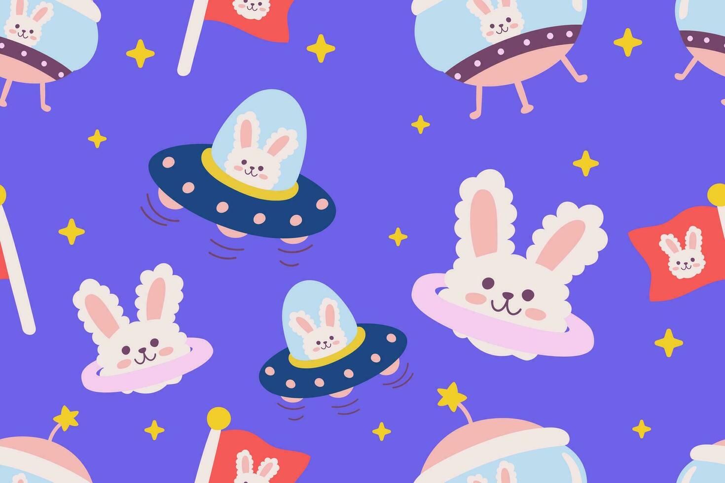 Kawaii Outer Space Seamless Pattern Background. Cute Cosmic Galaxy themed for apparel, textile and wrapping paper vector