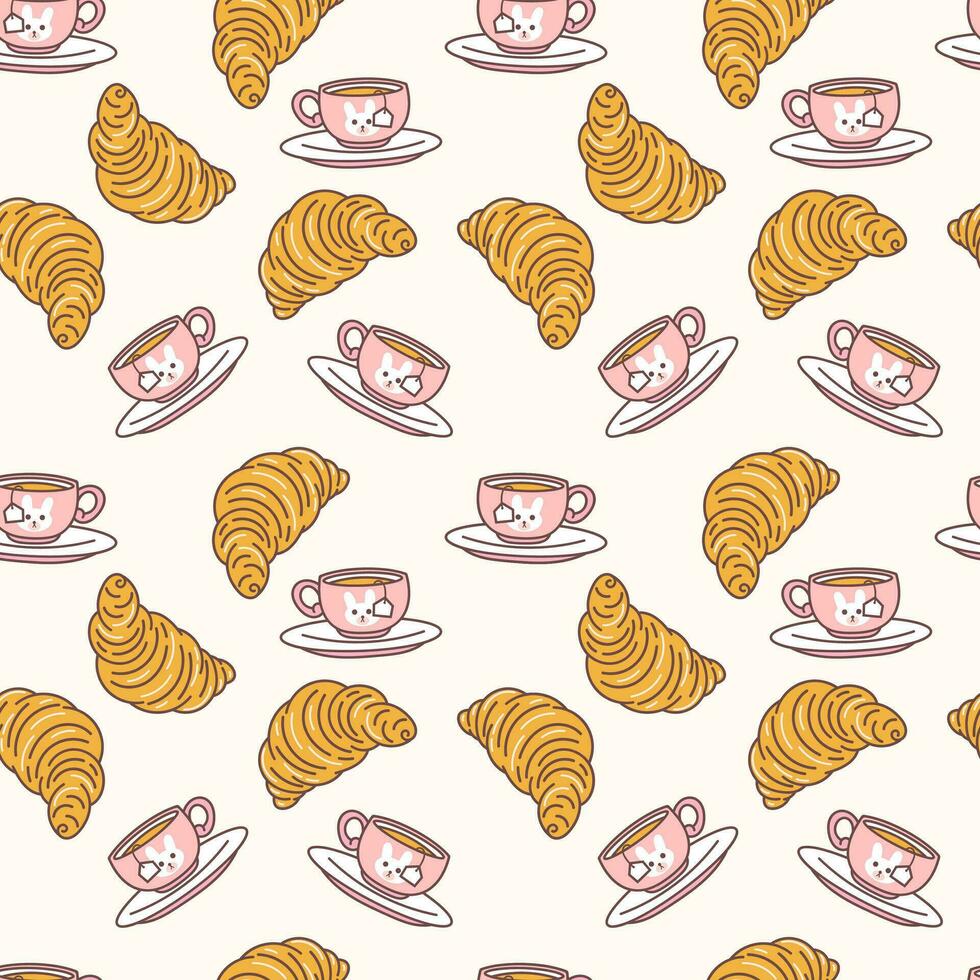 Cute Cake and bakery sweet Food Cartoon perfect seamless pattern background for wrapping paper, graphic print, fabric, textile or apparel vector