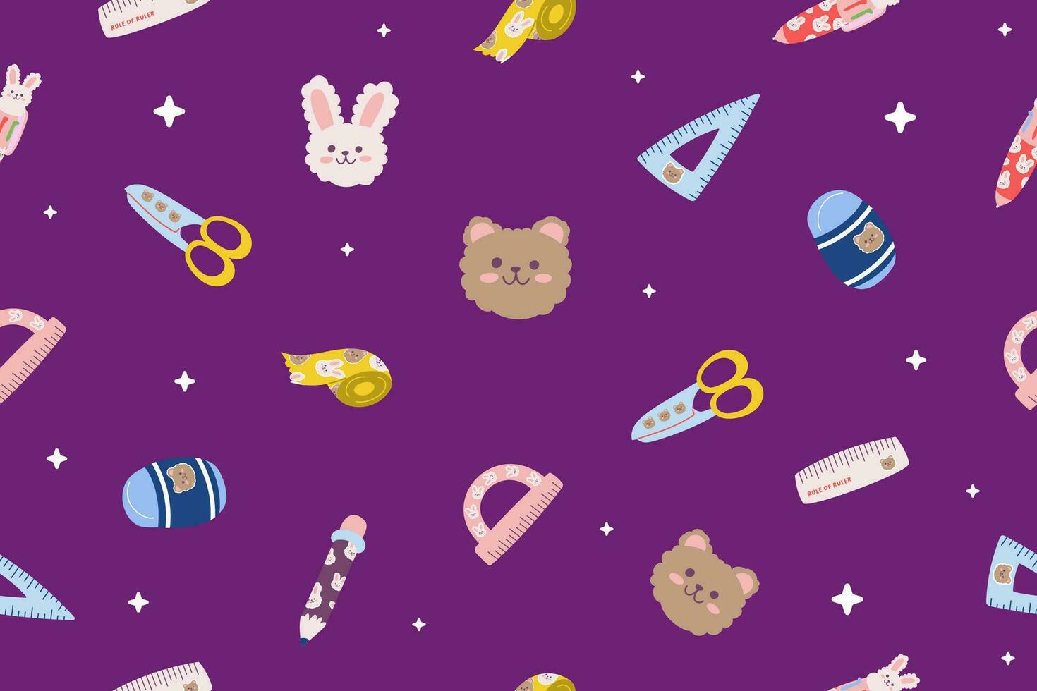 Cute Stationery and office supply Seamless Pattern Background. Back to school theme for wrapping paper, textile, or apparel vector