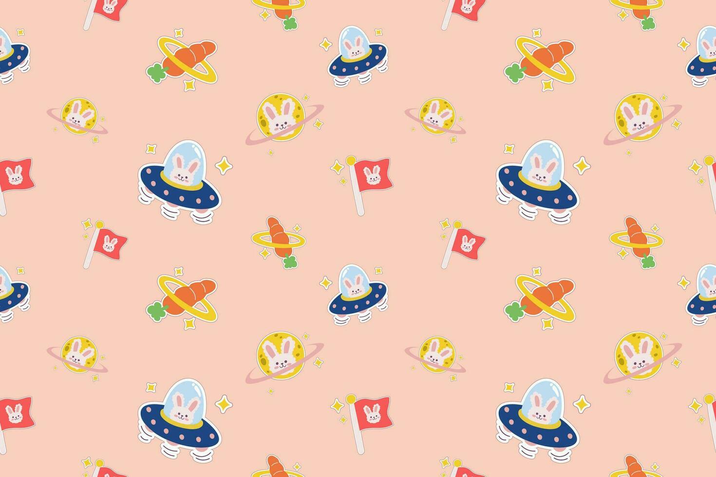 Kawaii Outer Space Seamless Pattern Background. Cute Cosmic Galaxy themed for apparel, textile and wrapping paper vector