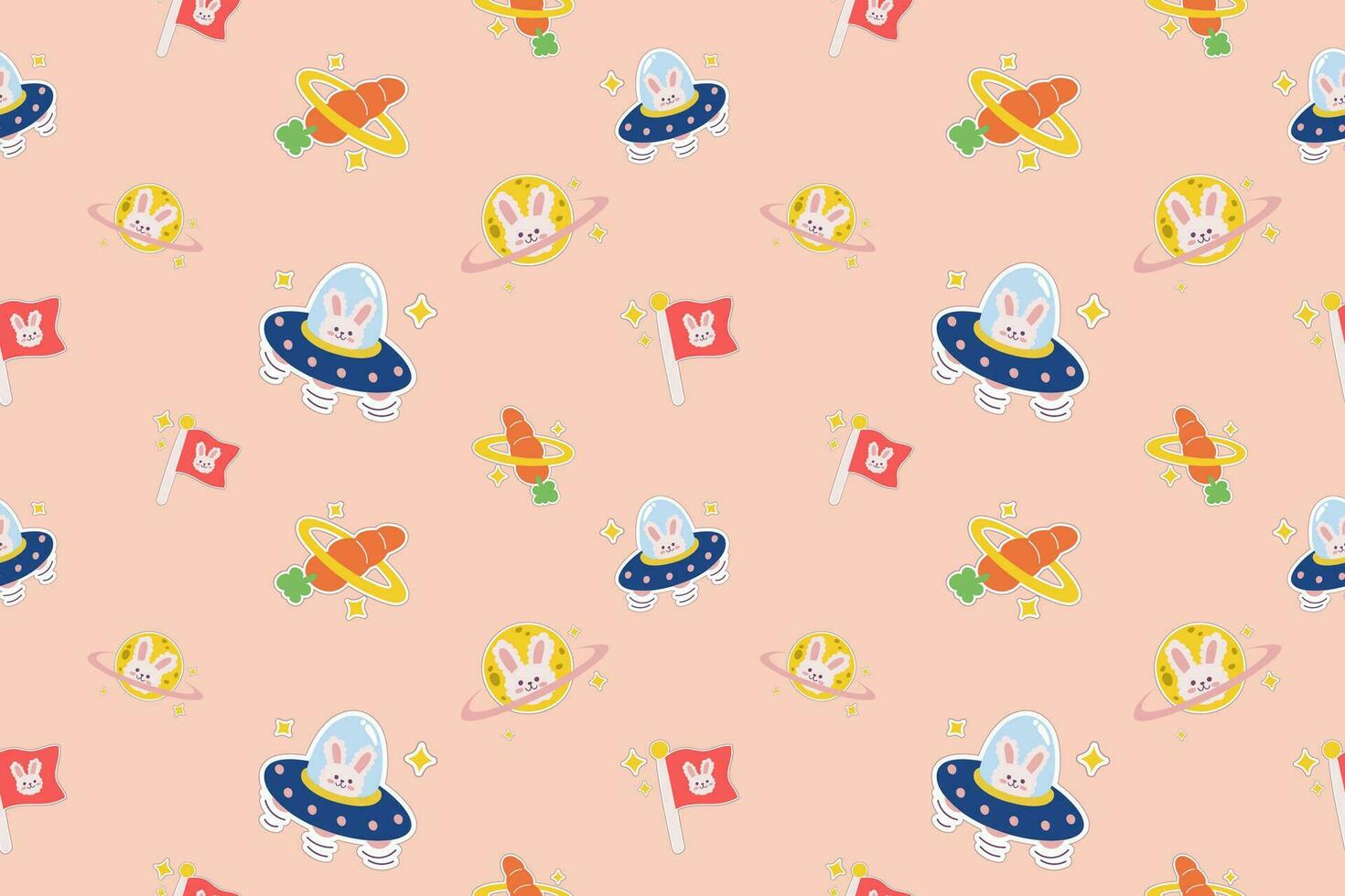 Kawaii Outer Space Seamless Pattern Background. Cute Cosmic Galaxy themed for apparel, textile and wrapping paper vector