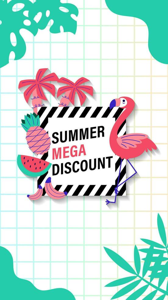 Summer sale social media story.  Vertical template post for reel promotion content vector