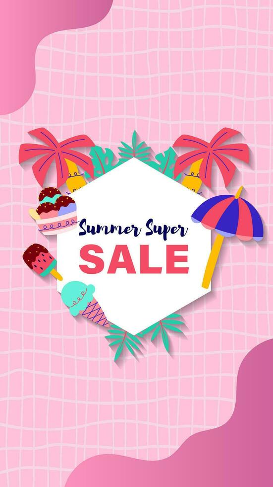 Summer sale social media story.  Vertical template post for reel promotion content vector