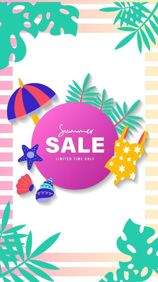 Summer sale social media story.  Vertical template post for reel promotion content vector
