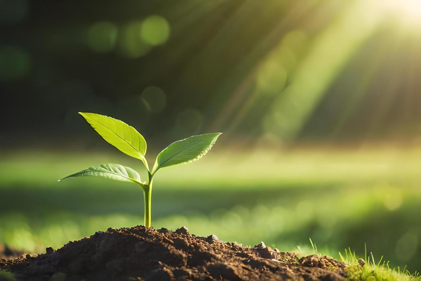 Planting tree with fertile soil. Green world and Earth Day concept background made with . photo