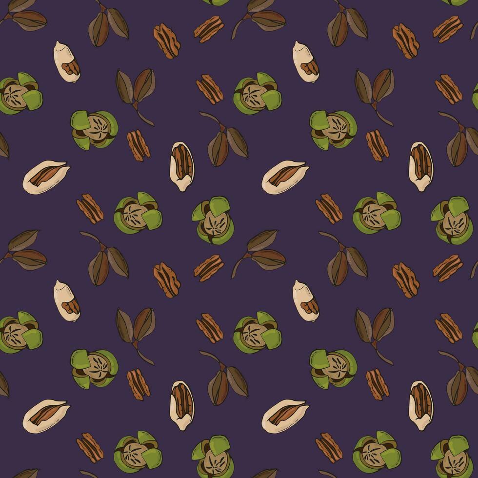 Seamless pattern with pecan nuts. Design for fabric, textile, wallpaper, packaging. vector