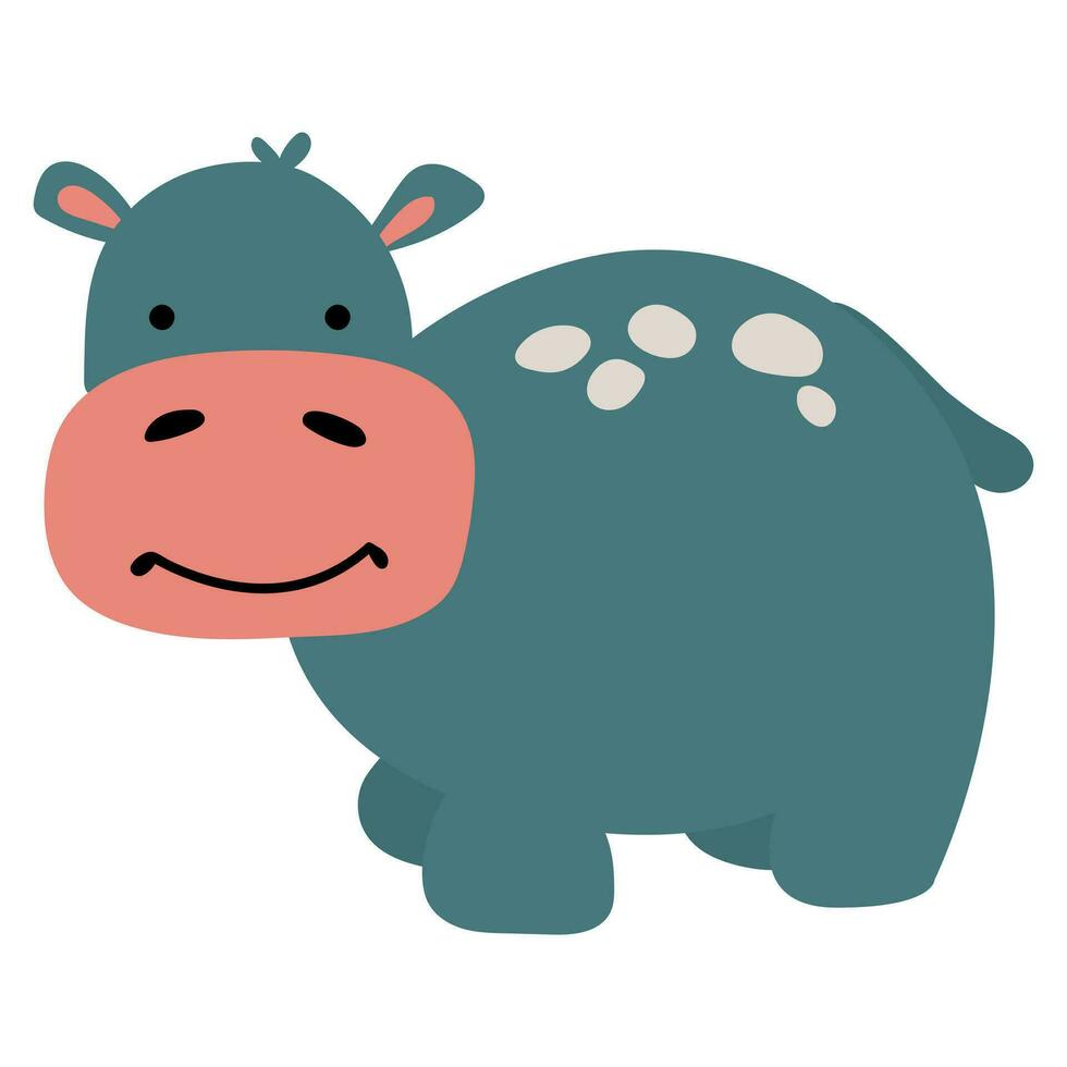 Cute hand drawn hippo. White background, isolate. Animal safari. vector