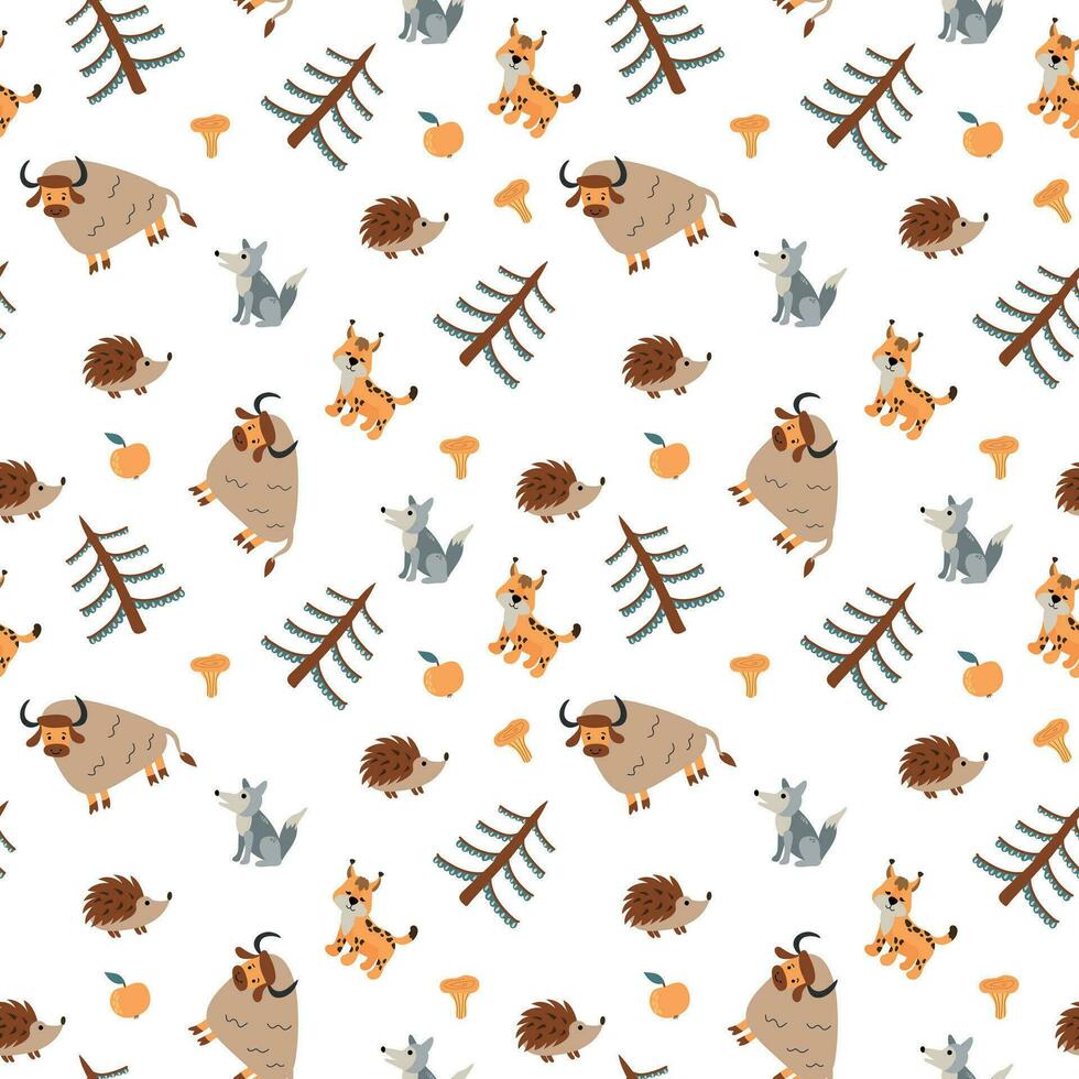 Seamless pattern with forest animals. Design for fabric, textile, wallpaper, packaging. vector