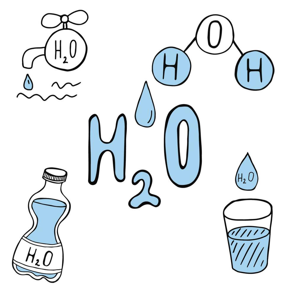 vector conjunto de agua íconos en garabatear estilo