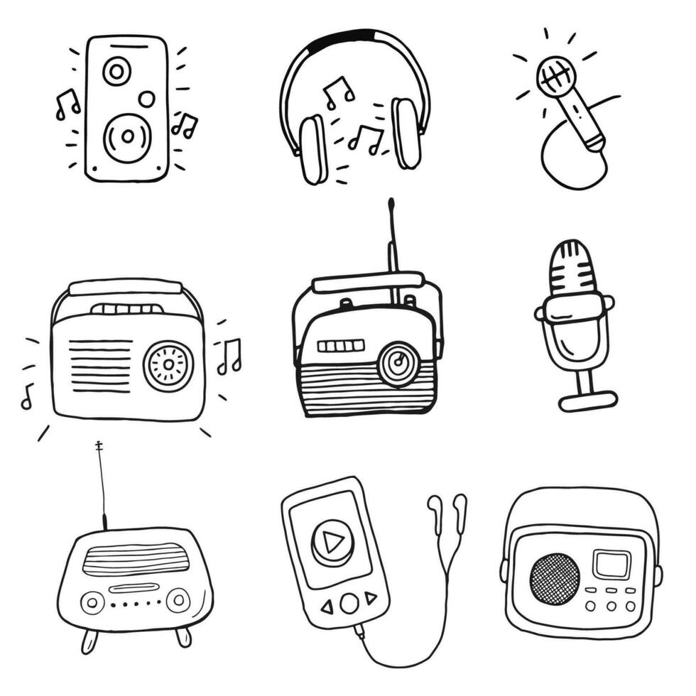 Set of music related vector doodle illustrations.