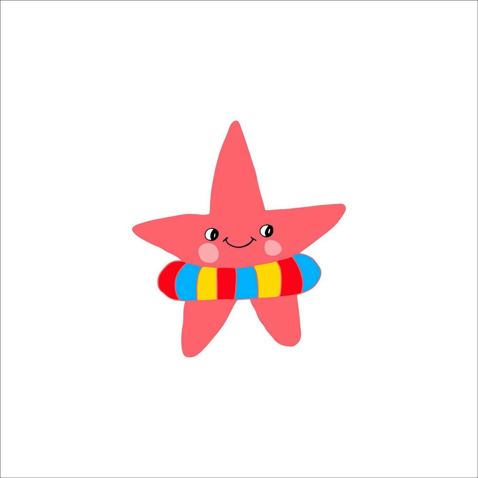 Marine personage with smiling expression, isolated starfish character living underwater. Undersea creature with smiling muzzle and eyes. Cute childish drawing or aquarium dweller. Vector in flat style