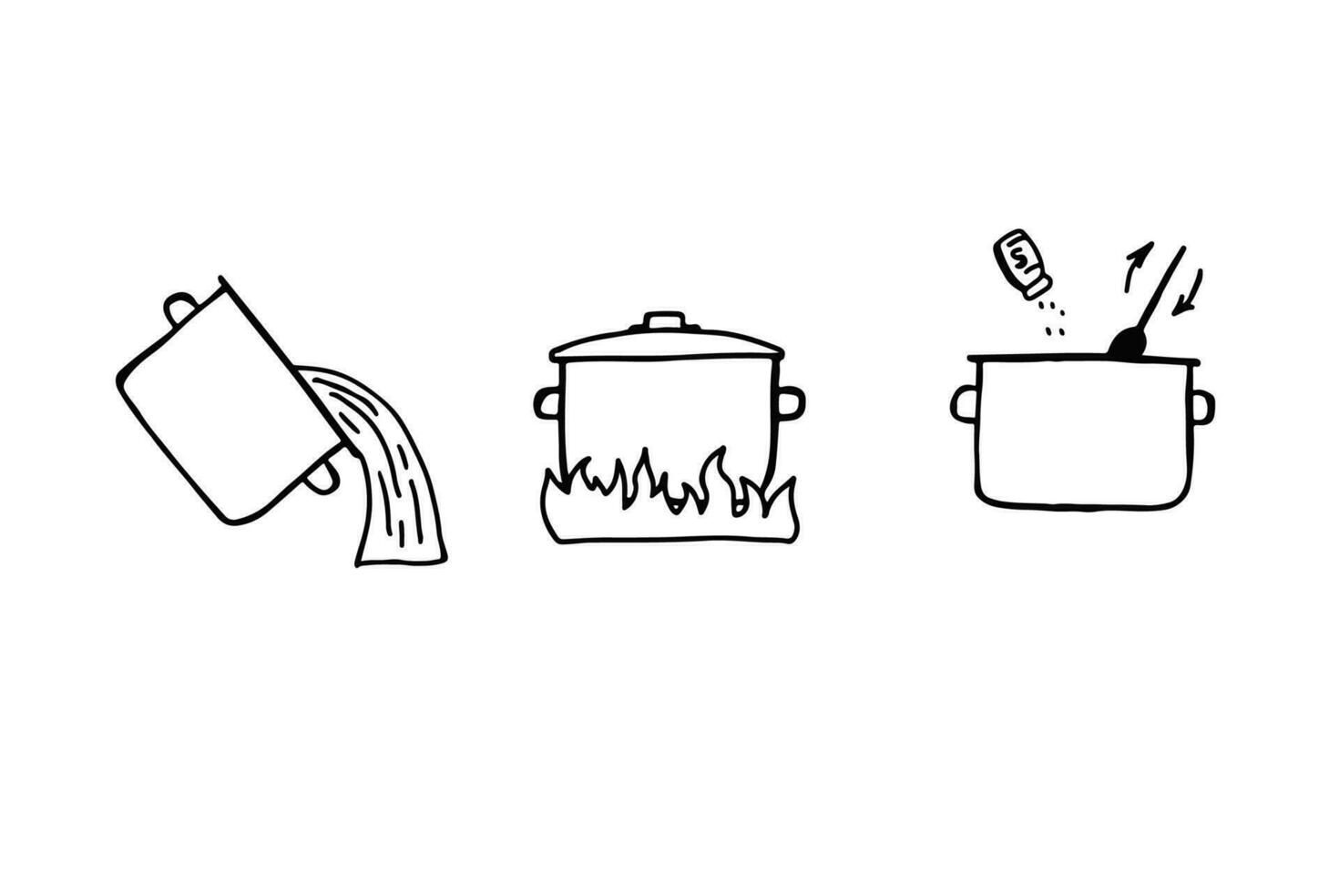concepto de procedimiento de preparando pasta o fideos en hirviendo agua y sano cocina. plano carrera estilo logo gráfico Arte diseño aislado en antecedentes vector