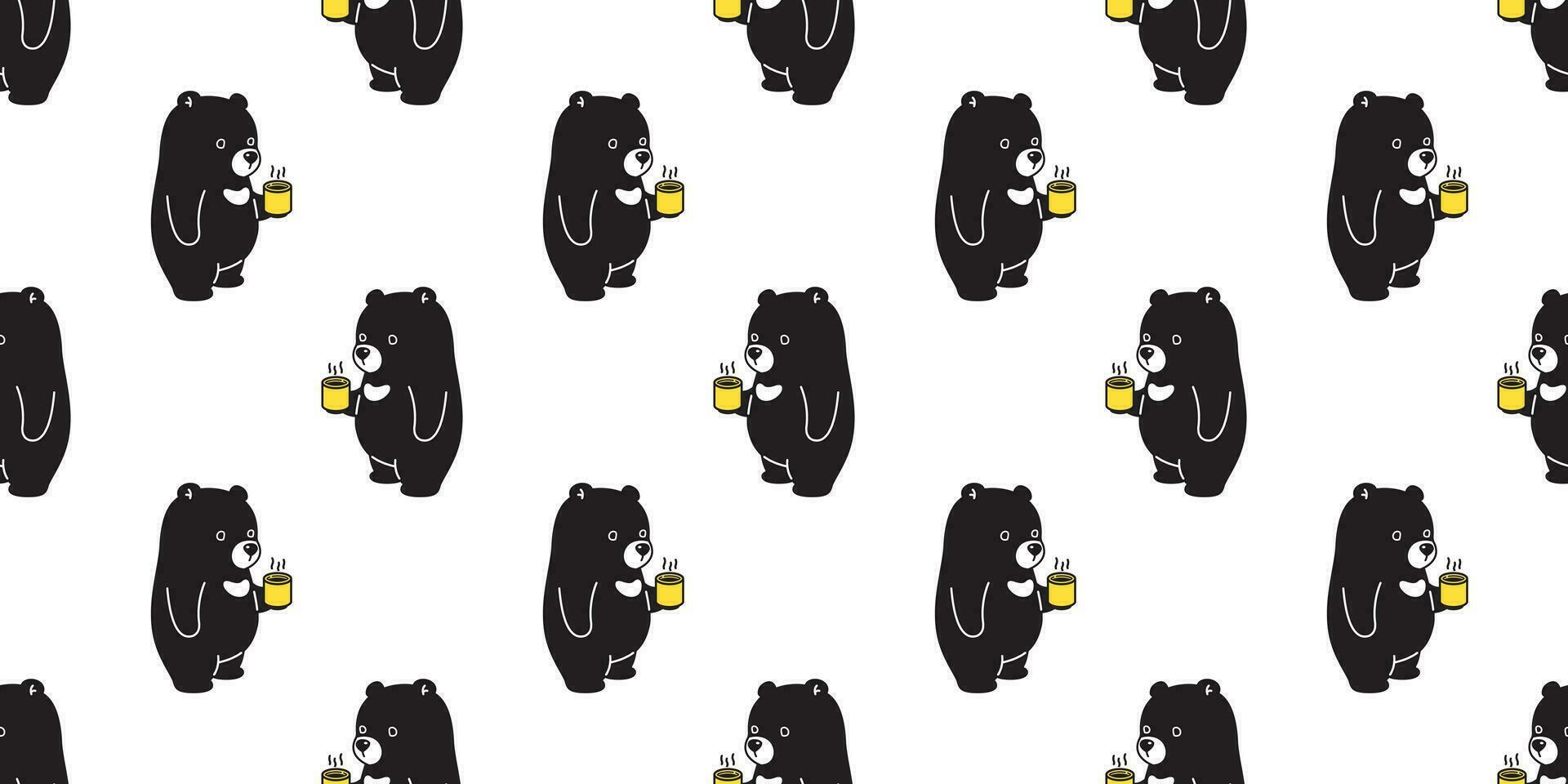 Bear seamless pattern vector polar bear coffee tea scarf isolated cartoon repeat wallpaper tile background illustration black