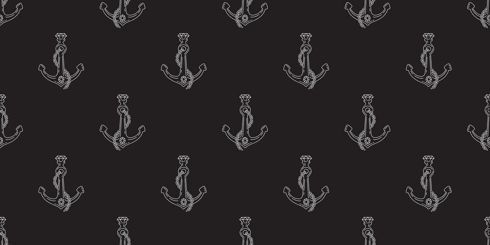 Anchor Seamless Pattern vector boat scarf isolated helm diamond gem nautical maritime tropical tile background repeat wallpaper black
