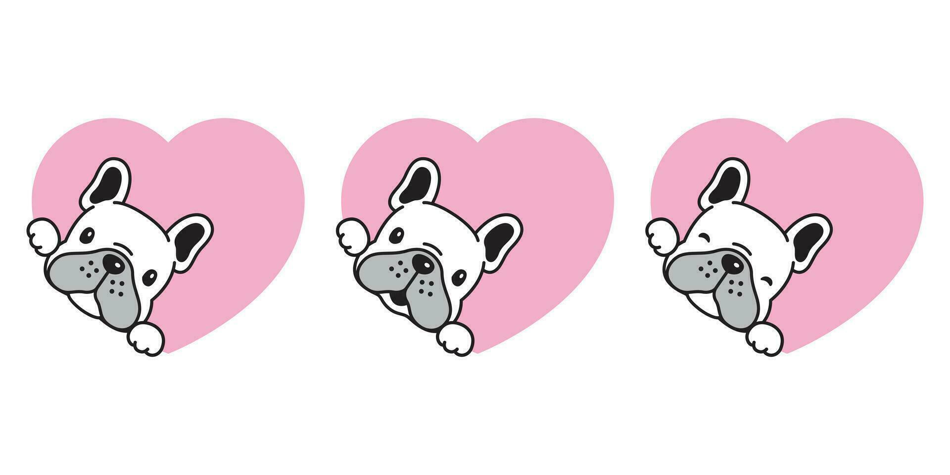 perro vector francés buldog corazón icono enamorado personaje dibujos animados perrito sonrisa logo ilustración garabatear blanco