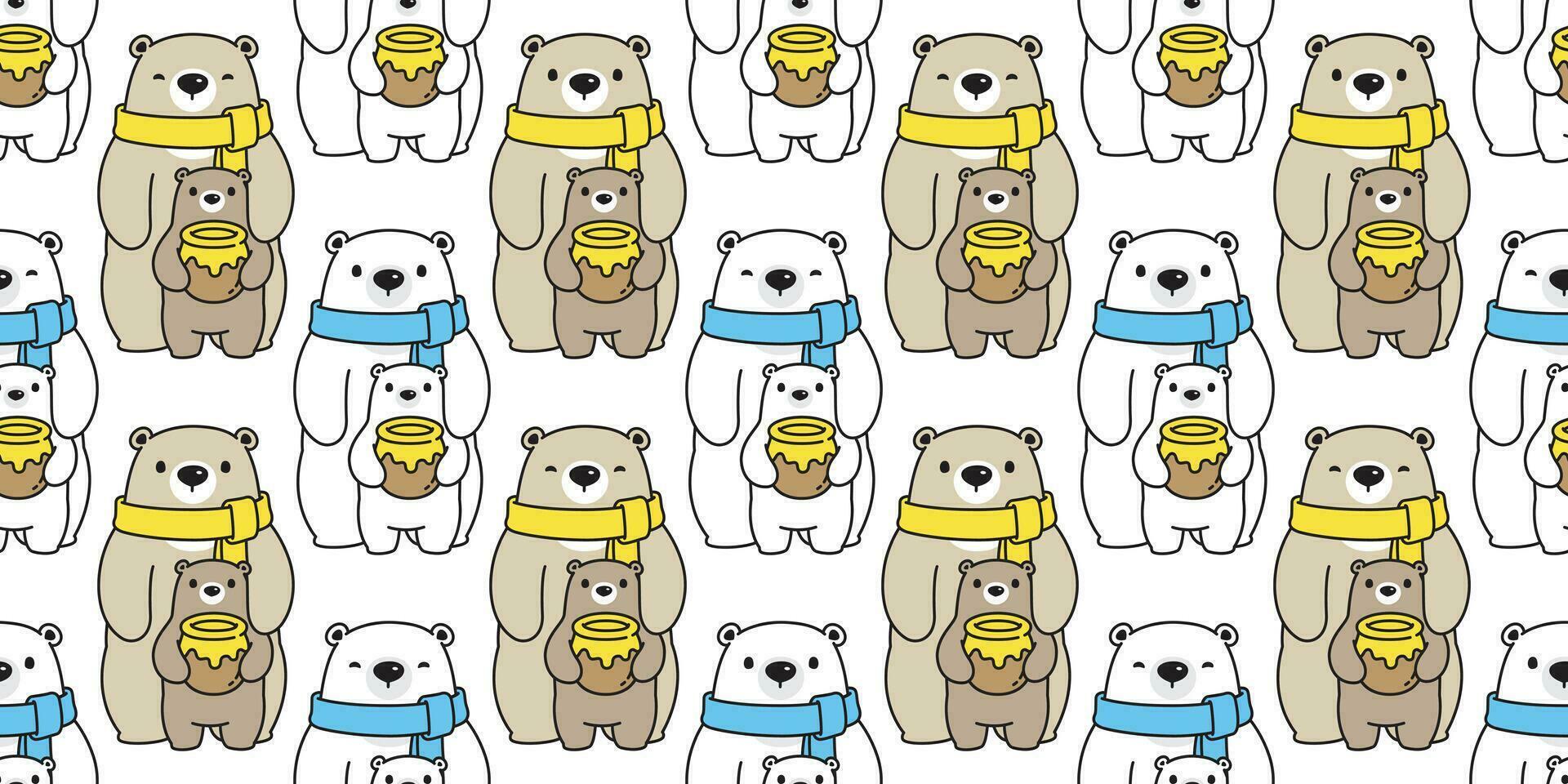 oso sin costura modelo vector miel polar oso familia bufanda aislado dibujos animados repetir fondo de pantalla loseta antecedentes ilustración blanco marrón