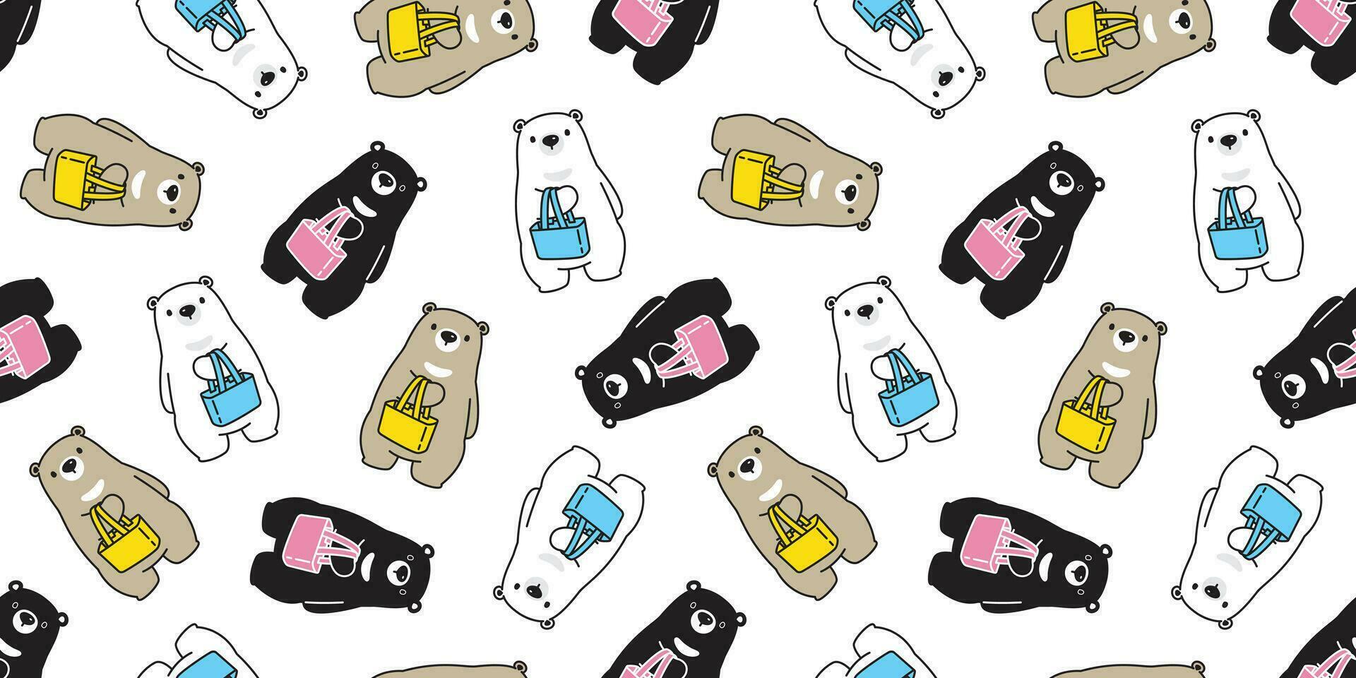 Bear seamless pattern vector polar bear shopping bag scarf isolated cartoon tile background repeat wallpaper illustration