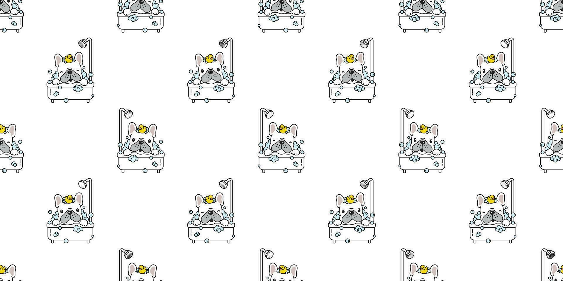 dog seamless pattern vector bath french bulldog shower rubber duck cartoon scarf isolated tile background repeat wallpaper illustration white