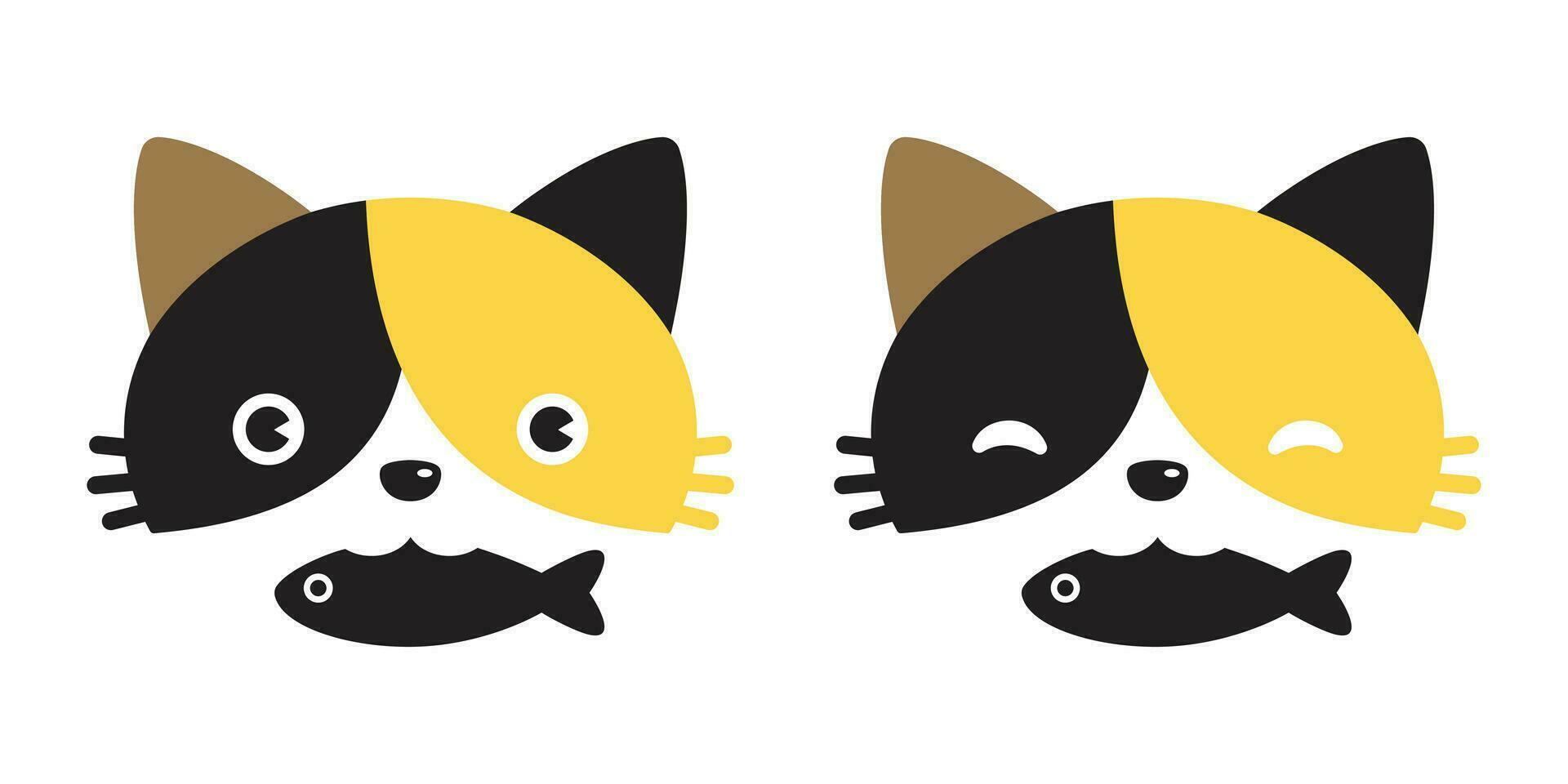 cat vector calico head icon logo kitten fish cartoon character illustration