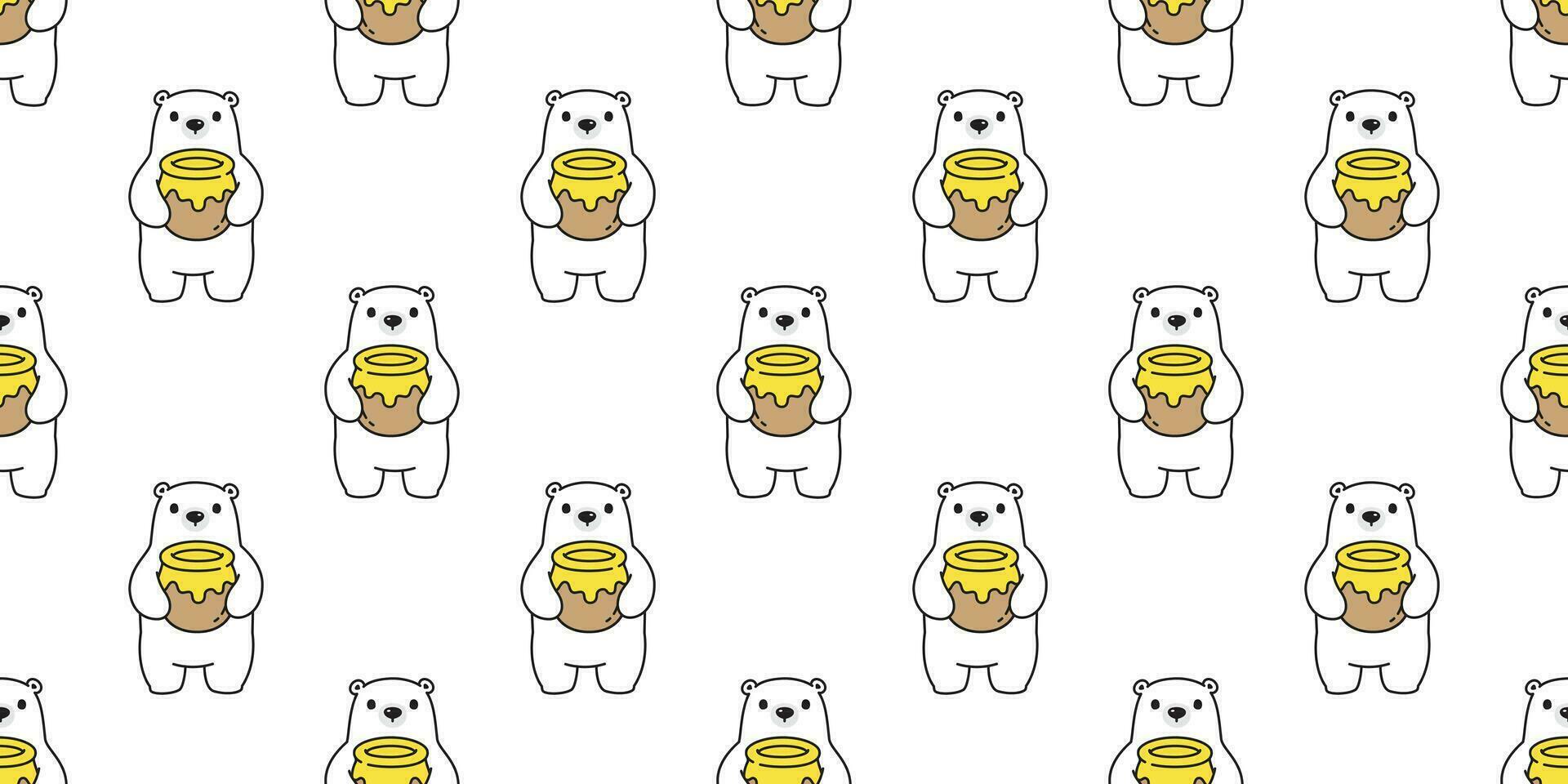 Bear seamless pattern vector polar bear honey cartoon scarf isolated repeat wallpaper tile background illustration white