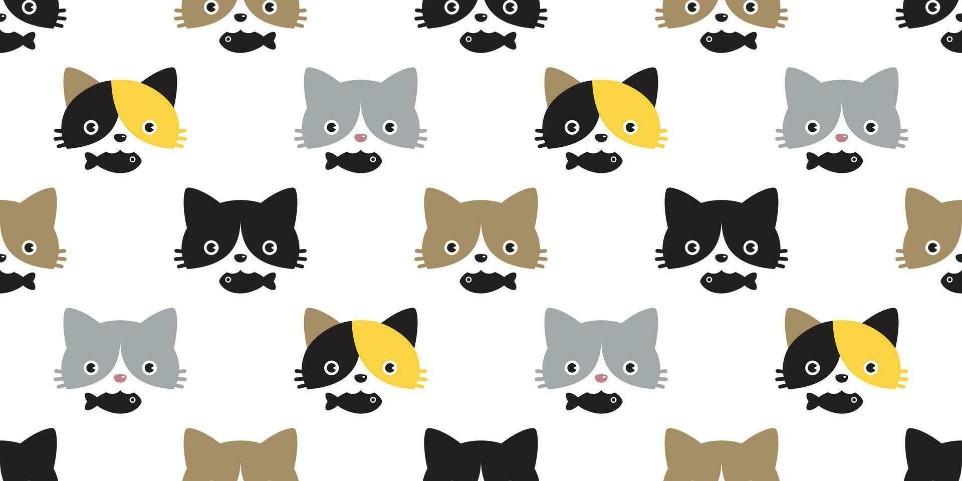 cat seamless pattern vector calico fish head black kitten pet repeat wallpaper cartoon tile background scarf isolated illustration