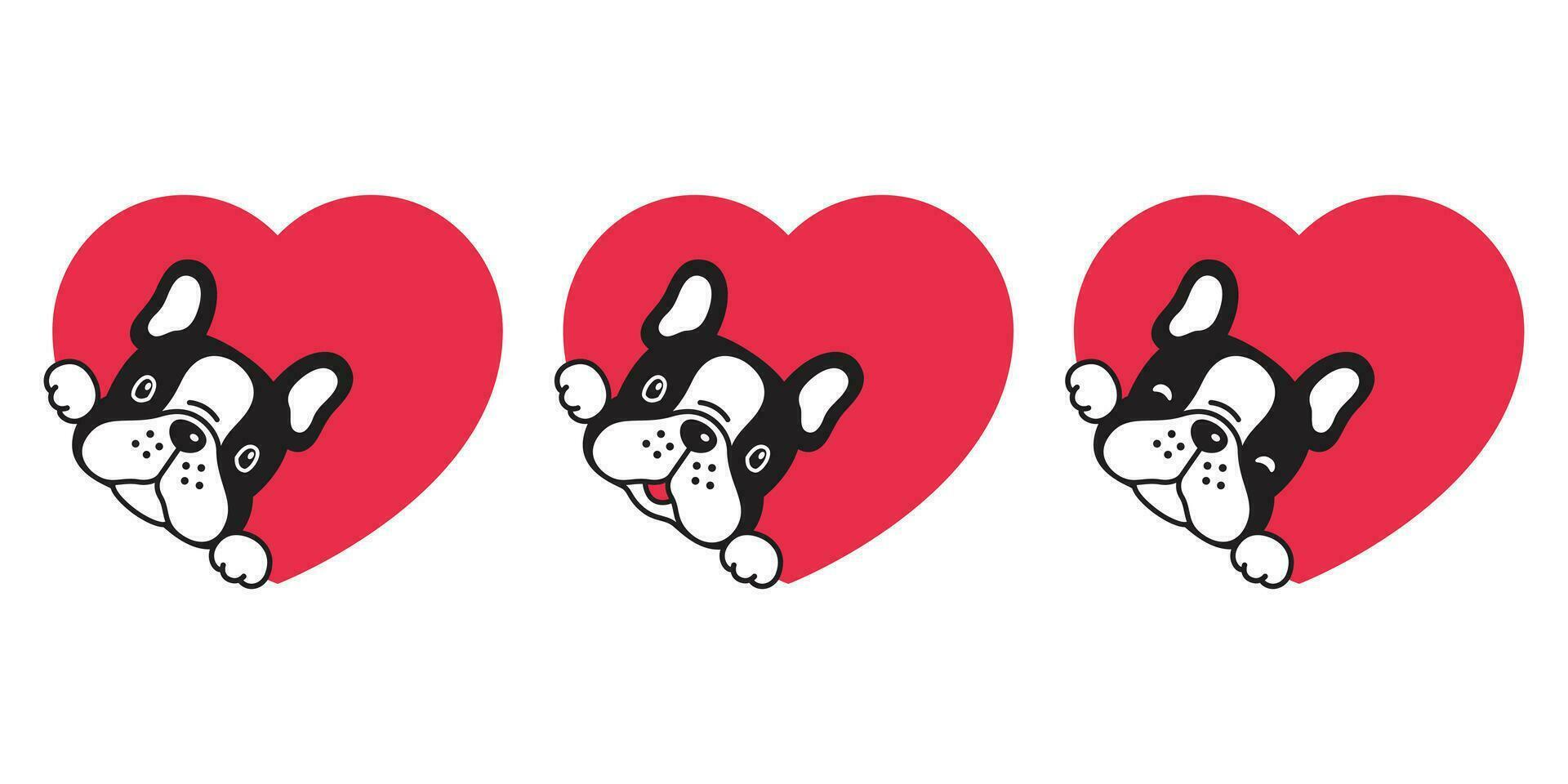 perro vector francés buldog corazón icono enamorado personaje dibujos animados perrito sonrisa logo ilustración garabatear negro