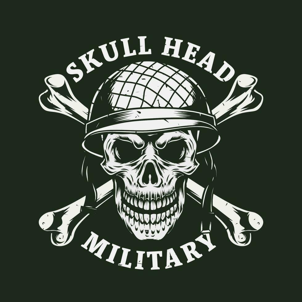 skull head military with cross bone vector drawing